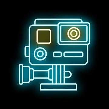Action camera neon glowing line icon design Stockillustratie