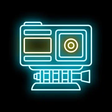Action camera neon sign glowing in dark Stockillustratie