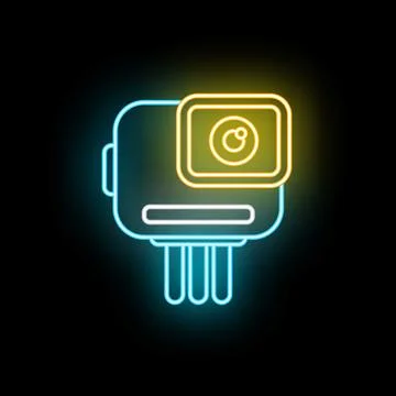 Action camera neon sign glowing in dark Illustration