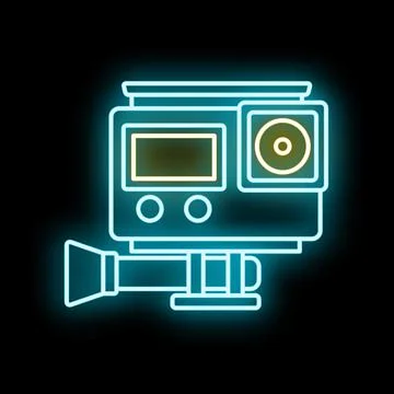 Action camera recording adventure video neon glowing icon Stockillustratie
