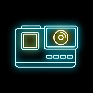 Action camera recording video in neon style line art Stockillustratie