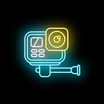 Action camera recording video in neon style illustration Ilustración de archivo