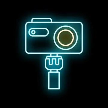 Action camera on selfie stick neon icon Ilustración de archivo
