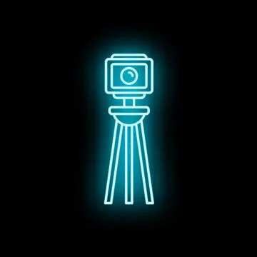 Action camera on tripod displaying glowing neon outline 스톡 일러스트