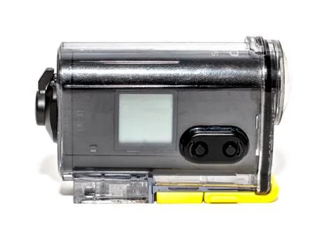Action camera, waterproof white background Stock Photos