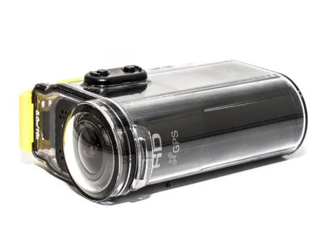 Action camera, waterproof white background Stock Photos
