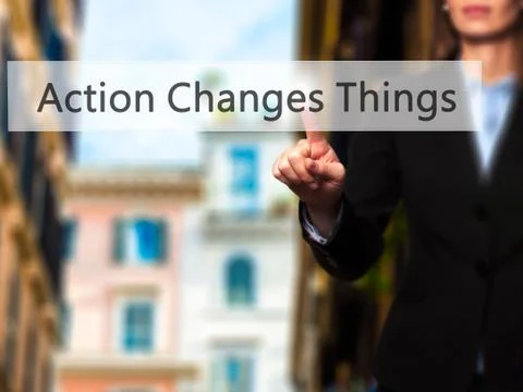 Action Changes Things - Isolated female hand touching or pointing to button Stock Photos
