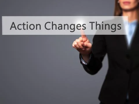 Action Changes Things - Isolated female hand touching or pointing to button Stock Photos