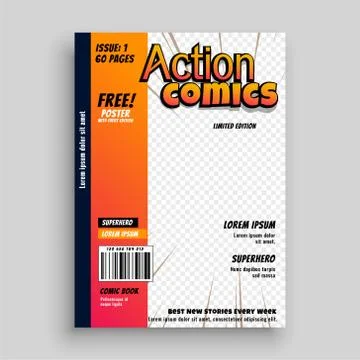 Action comic book cover page template design Stock Illustration