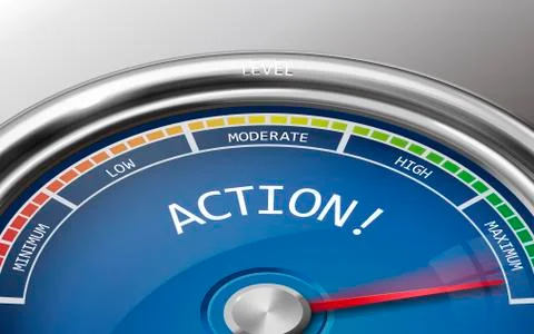 Action conceptual 3d illustration meter indicator Stock Illustration