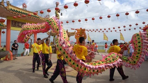 Action of dragon dance at outdoor of tem... | Stock Video | Pond5