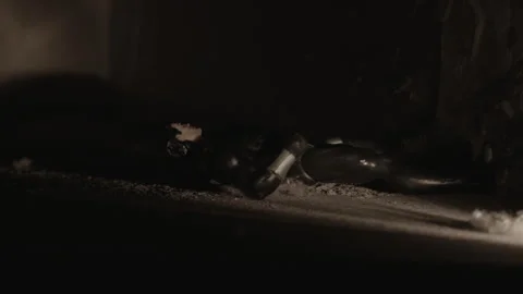 Action figure on the ground with dramatic lighting, creepy Stock Footage 252327002