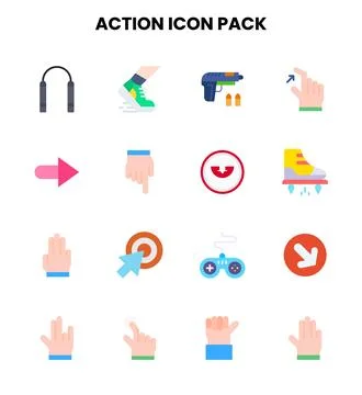 Action Flat Design Icons Pack Stock Illustration