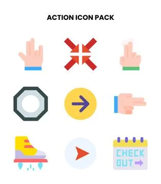 Action Flat Scalable Icons Pack Stock Illustration