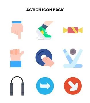 Action Flat Set Icons Pack Stock Illustration