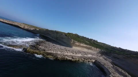 Action FPV drone shot over beautiful rocky coast of the island Stock Footage 248691001