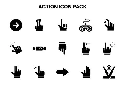 Action Glyph Design Icons Pack Stock Illustration