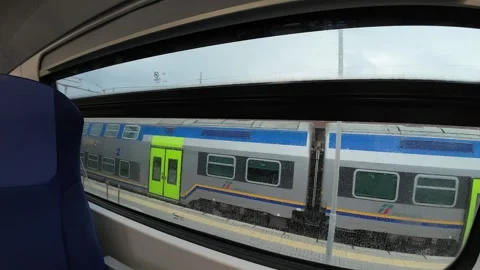 Action Hyperlapse inside train in Tuscany Italy Pontedera Train stops Italy Stock Footage 244511986