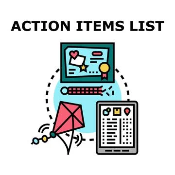 Action items list planning future goals success Stock Illustration