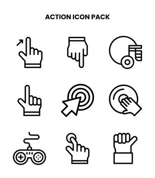Action Line Set Icons Pack Stock Illustration
