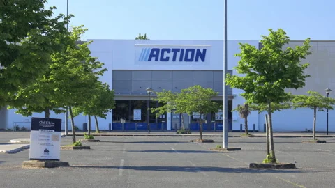 Action low cost store in Rives d'Arcins commercial center Stock Footage 155331412