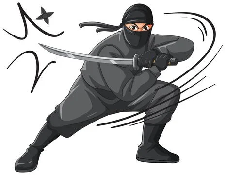 Action Ninja Warrior Holding Katana Sword in Dynamic Combat Pose Stock-Illustration