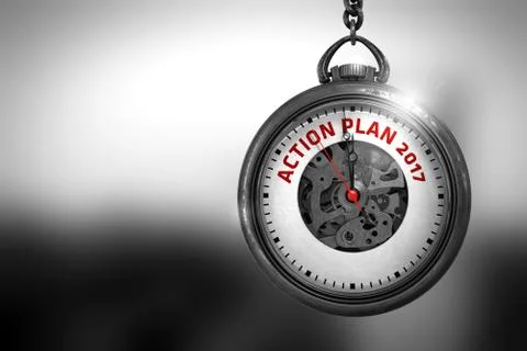 Action Plan 2017 on Vintage Pocket Watch. 3D Illustration Stock Illustration
