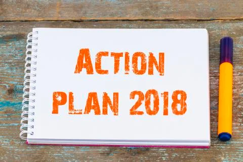 Action plan 2018/ open notebook with inscription action plan , business conce Stock Photos