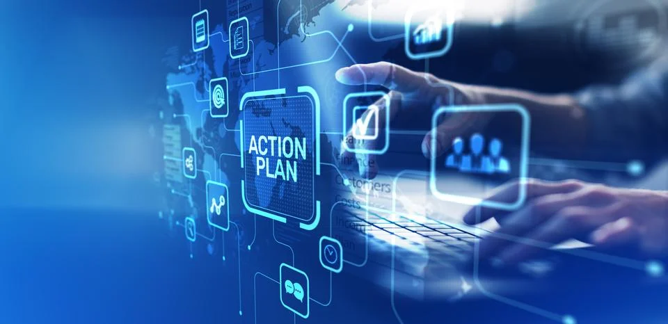 Action Plan and Strategic Project Management for Business Implementation. Stock Photos