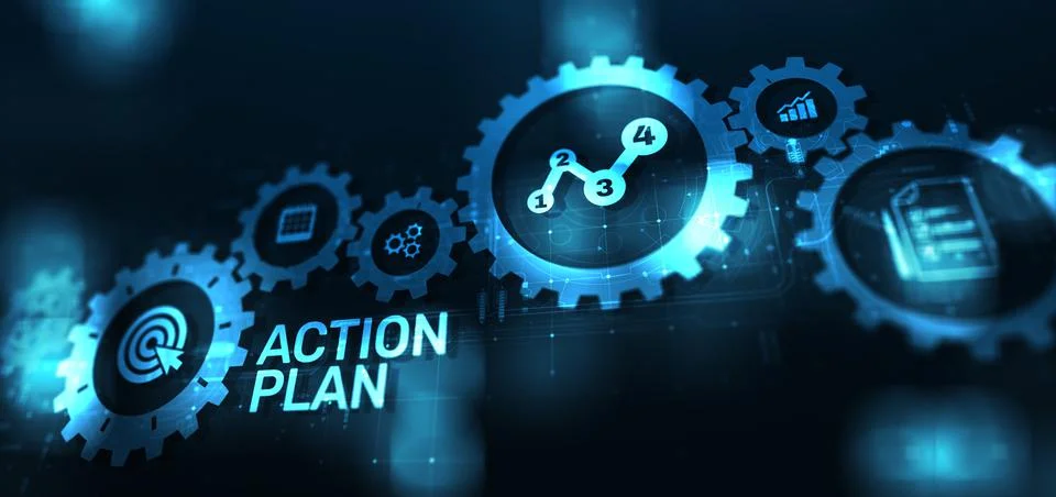 Action plan business strategy development concept on virtual screen Stock Illustration