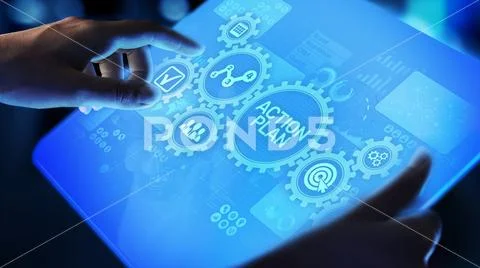 Action plan business strategy development concept on virtual screen. Stock Photos