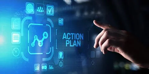 Action plan business strategy development concept on virtual screen Фото