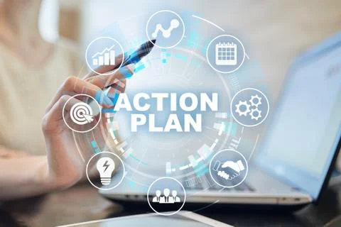 Action plan, business strategy, time management concept on virtual screen. 库存照片