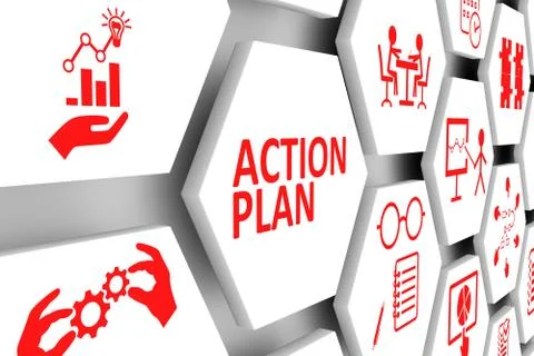 ACTION PLAN concept cell background 3d illustration Stock Illustration