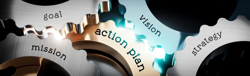 Action plan - gears concept - 3D illustration Stock Illustration