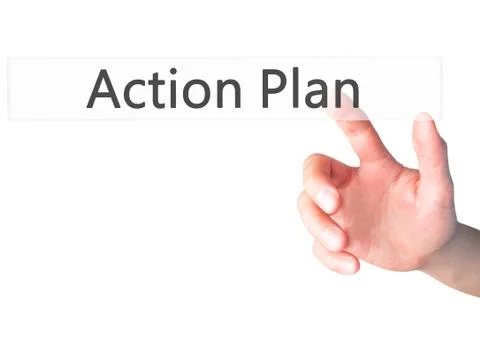 Action Plan - Hand pressing a button on blurred background concept on visual  Stock Photos