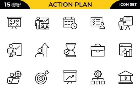 Action Plan Icon Set. High-Quality Icons for Planning, Strategy, Project Ma.. Stock Illustration