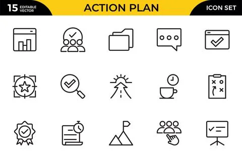 Action Plan Icon Set. High-Quality Icons for Planning, Strategy, Project Ma.. Stock Illustration