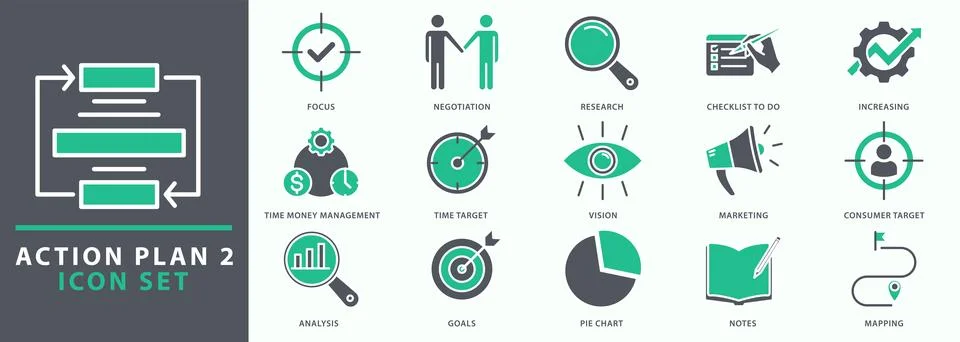 Action Plan icon set Stock Illustration