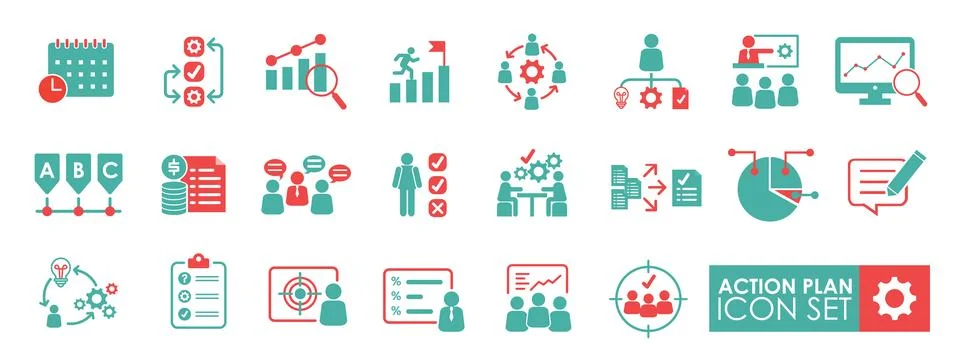 Action plan icon set. Vector illustration Containing planning, analysis, ta.. Stockillustratie