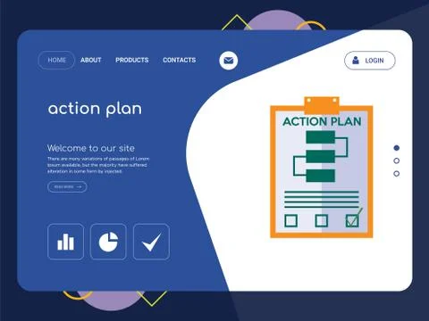 Action plan Landing page website template design Free Stock Illustration