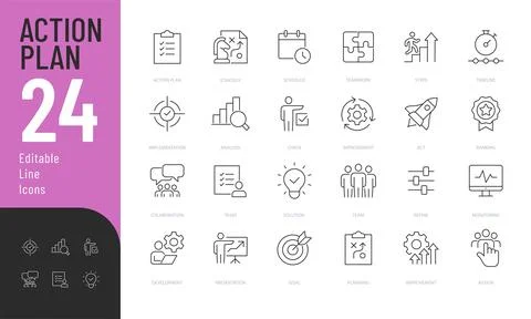 Action Plan Line Editable Icons set. Stock Illustration