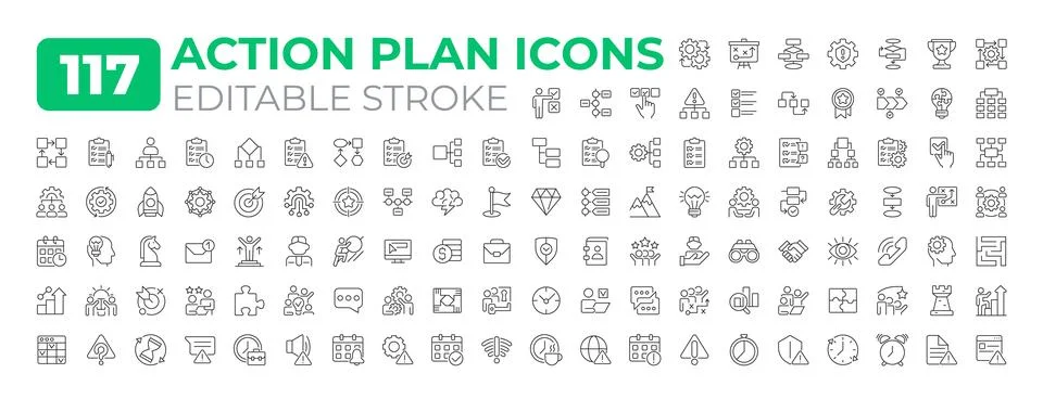 Action plan line icons big set イラスト素材