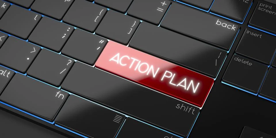 Action plan - modern computer keyboard - 3D illustration Stock Illustration