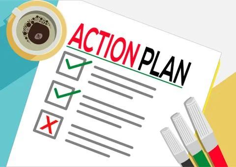 Action Plan or planning icon concept. One task failed. Stock Illustration