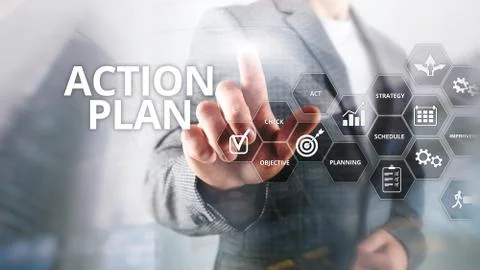 Action Plan Strategy Planning Vision Direction. Financial concept on blurred Foto stock
