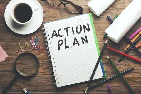 Action plan text on paper Stock Photos