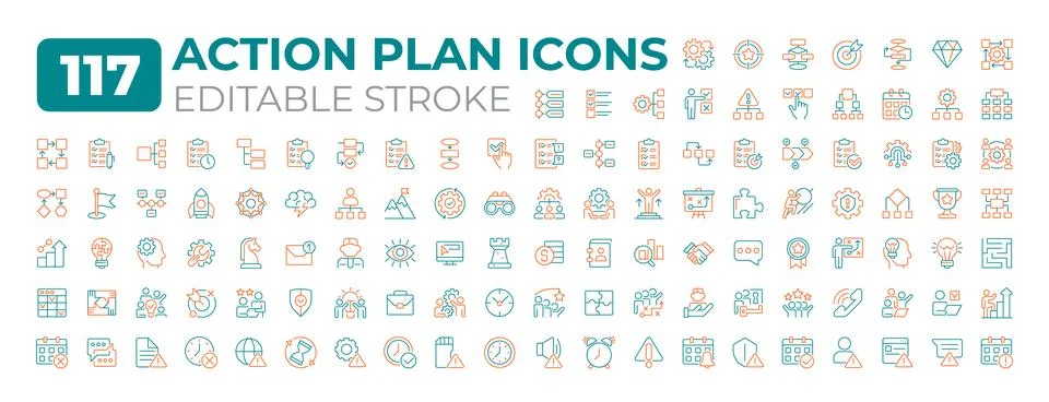 Action plan two color line icons set collection Stockillustratie