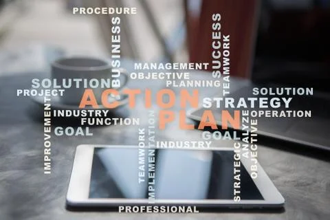 Action plan on the virtual screen. Planning concept. Business strategy Stock Photos