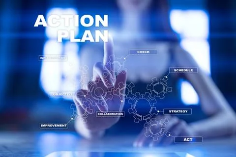 Action plan on the virtual screen. Planning concept. Business strategy. 스톡 사진